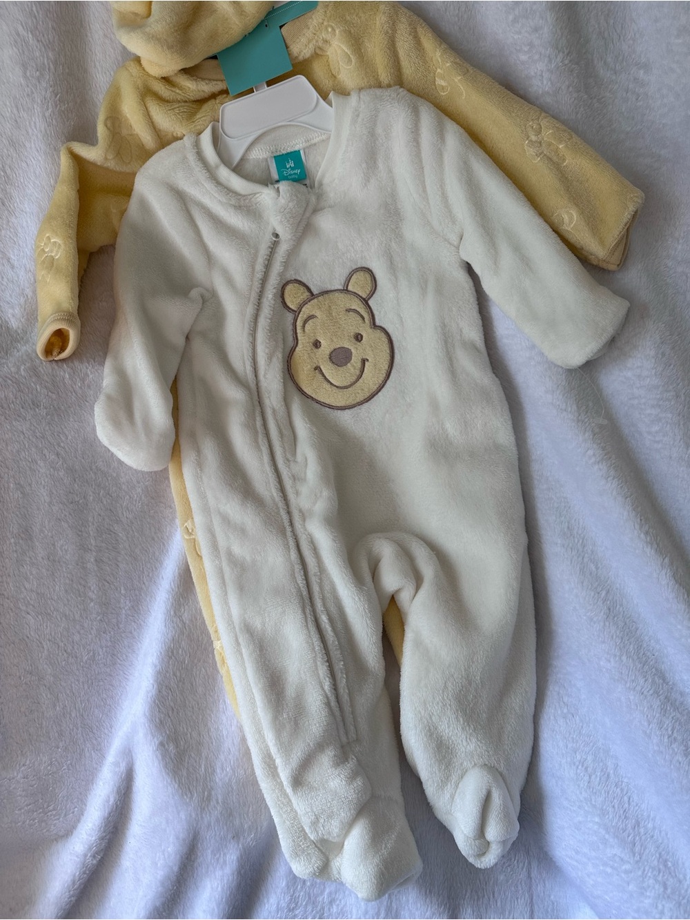 Disney Winnie the Pooh - Yellow Plush One-Piece Footed Rompers NWT